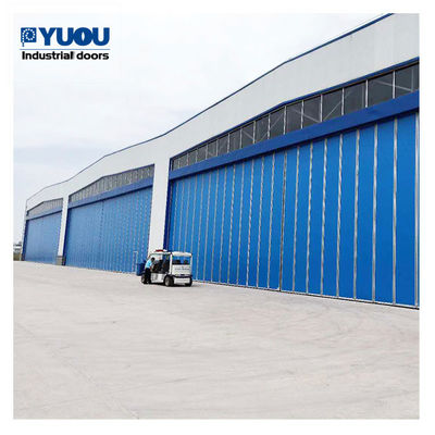 Airplane Bi Fold Hangar Door Exterior Hot Dip Galvanized Steel 22m Height 550W Motor